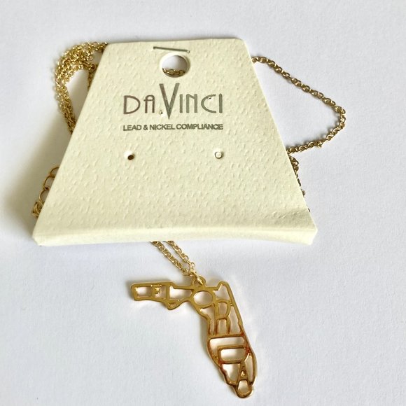 Florida State Map Flag Necklace Gold Plated 18-21" Sunshine Retirement Gift - Picture 8 of 8